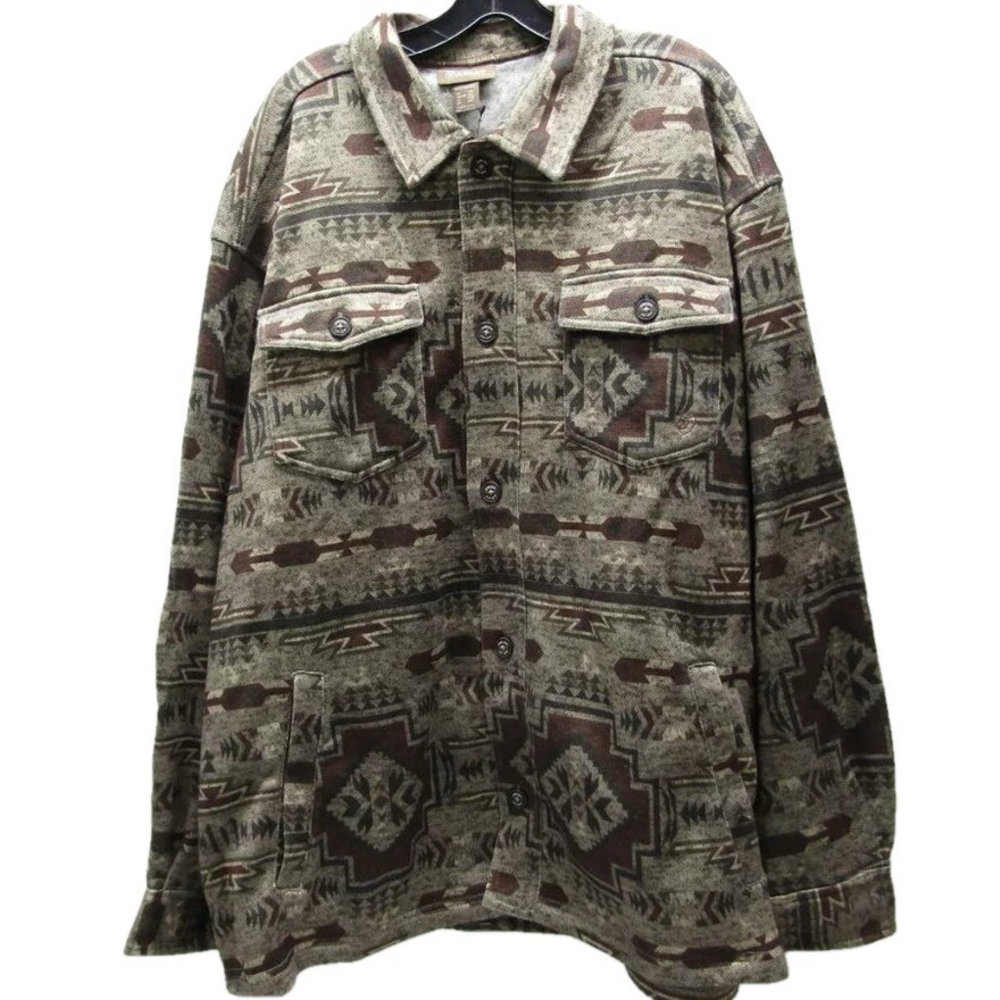 NEW ARIAT Mens Caldwell Button Printed Shirt Jacket Size 2XL Brindle Brown